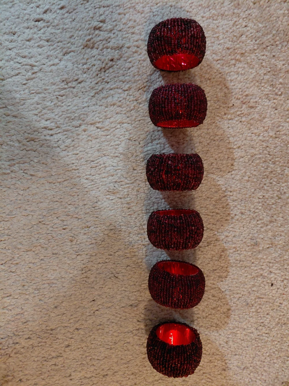 Vintage Jaclyn Smith Red Beaded Napkin Rings - Set of 6
